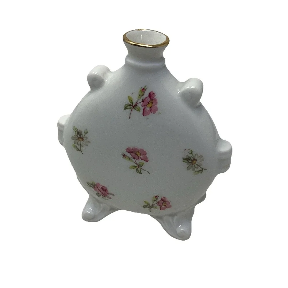 Limoges Miniature Floral Daisy/Roses Porcelain Bud Vase Amphora/Urn Style 4.5